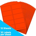 JAM Paper Laser/Inkjet Shipping Labels, 2 x 4, Neon Red, 10 Labels/Sheet, 12 Sheets/Pack (35432803