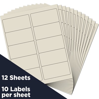 JAM Paper Laser/Inkjet Shipping Shipping Labels, 2 x 4, Ivory, 10 Labels/Sheet, 12 Sheets/Pack (17
