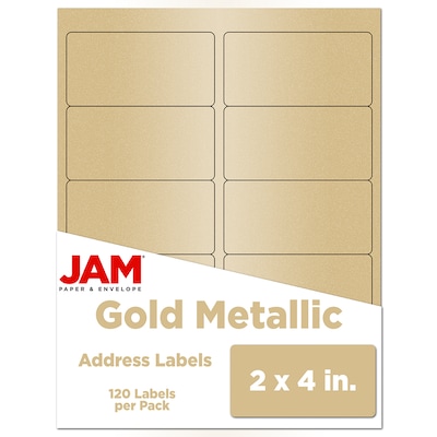 JAM Paper Laser/Inkjet Shipping Labels, 2 x 4, Gold Metallic, 10 Labels/Sheet, 12 Sheets/Pack (407