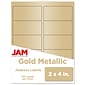 JAM Paper Laser/Inkjet Address Labels, 2 x 4, Gold Metallic, 10 Labels/Sheet, 12 Sheets/Pack, 120