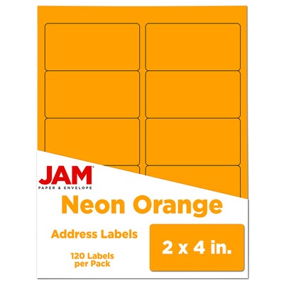 JAM Paper Laser/Inkjet Shipping Labels, 2" x 4", Neon Orange, 10 Labels/Sheet, 12 Sheets/Pack (35432826)