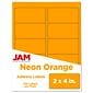 JAM Paper Laser/Inkjet Shipping Address Labels, 2 x 4, Neon Orange, 10 Labels/Sheet, 12 Sheets/Pac