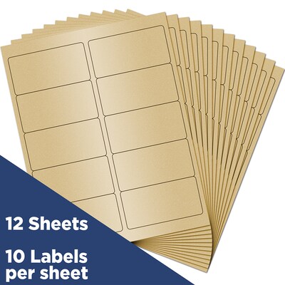 JAM Paper Laser/Inkjet Shipping Labels, 2" x 4", Gold Metallic, 10 Labels/Sheet, 12 Sheets/Pack (40732538)