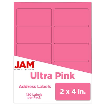 JAM Paper Laser/Inkjet Shipping Address Label, 2" x 4", Ultra Pink, 10 Labels/Sheet, 12 Sheets/Pack (302725797)