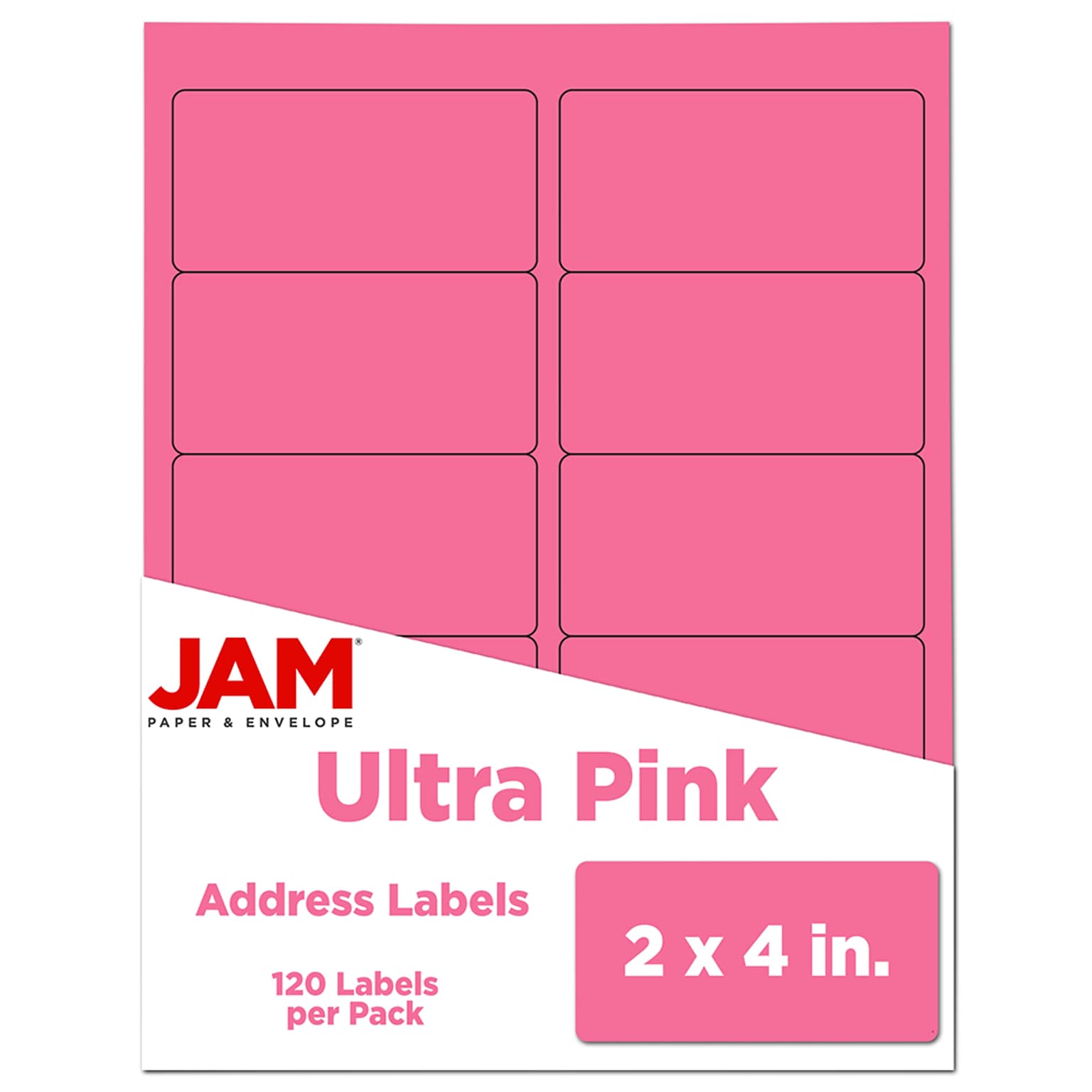 JAM Paper Laser/Inkjet Shipping Address Label, 2 x 4, Ultra Pink, 10 Labels/Sheet, 12 Sheets/Pack (302725797)