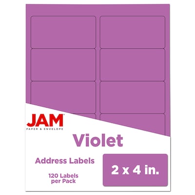 JAM Paper Laser/Inkjet Shipping Address Labels, 2" x 4", Violet Purple, 10 Labels/Sheet, 12 Sheets/Pack (302725790)