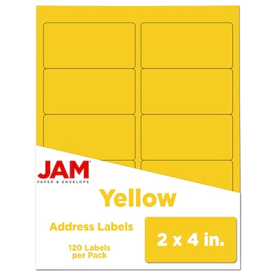 JAM Paper Laser/Inkjet Shipping Address Labels, 2 x 4, Yellow, 10 Labels/Sheet, 12 Sheets/Pack (30