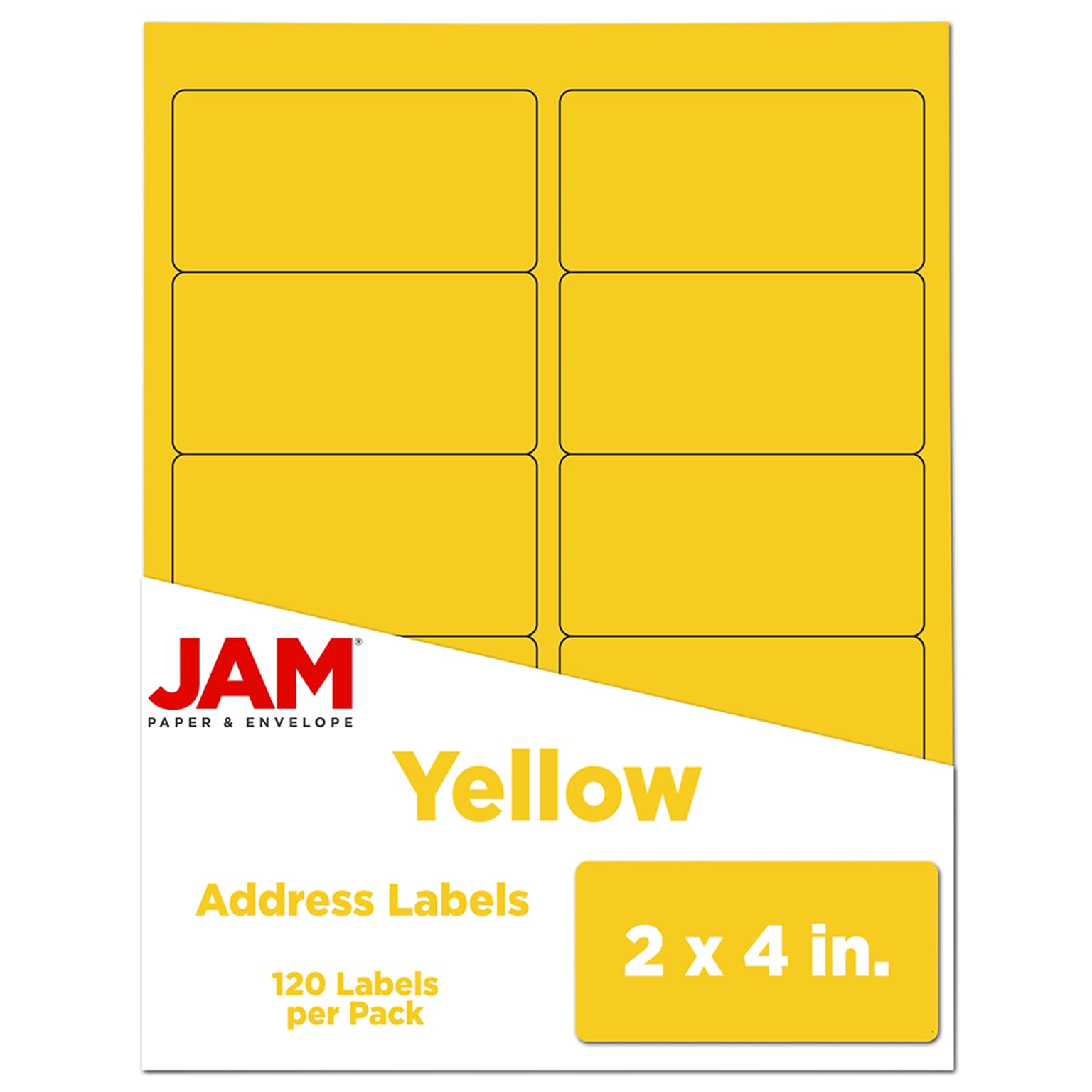 JAM Paper Laser/Inkjet Shipping Address Labels, 2 x 4, Yellow, 10 Labels/Sheet, 12 Sheets/Pack (302724410)