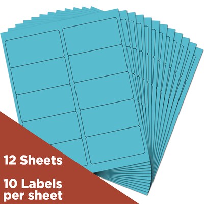 JAM Paper Laser/Inkjet Shipping Address Labels, 2 x 4, Blue, 10 Labels/Sheet, 12 Sheets/Pack (3027