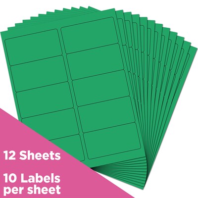 JAM Paper Laser/Inkjet Shipping Address Labels, 2" x 4", Green, 10 Labels/Sheet, 12 Sheets/Pack (302725774)