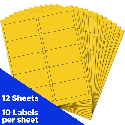 JAM Paper Laser/Inkjet Shipping Address Labels, 2" x 4", Yellow, 10 Labels/Sheet, 12 Sheets/Pack (302724410)