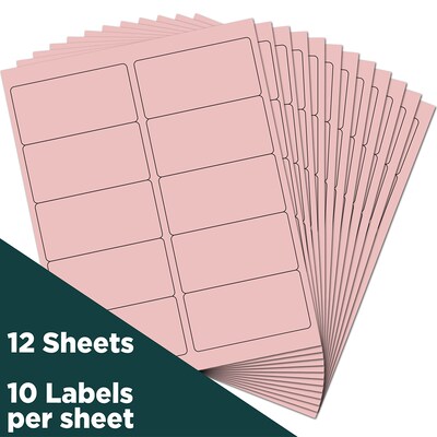 JAM Paper Shipping Labels, 2" x 4", Baby Pink, 10 Labels/Sheet, 12 Sheets/Pack (4052897)