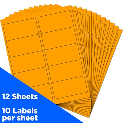 JAM Paper Laser/Inkjet Shipping Labels, 2" x 4", Neon Orange, 10 Labels/Sheet, 12 Sheets/Pack (35432826)