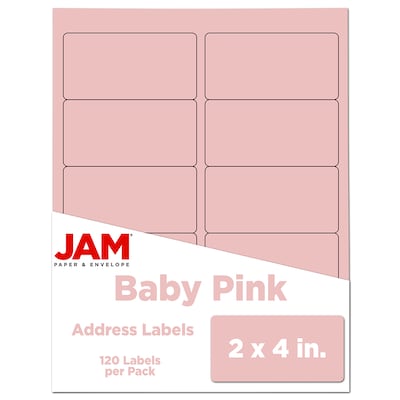 JAM Paper Shipping Labels, 2" x 4", Baby Pink, 10 Labels/Sheet, 12 Sheets/Pack (4052897)