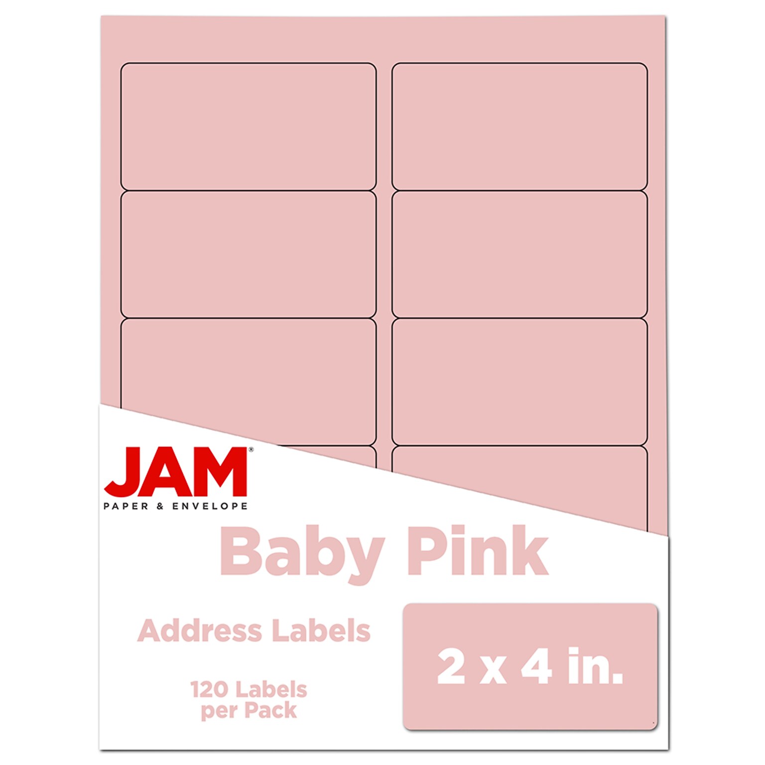 JAM Paper Shipping Labels, 2 x 4, Baby Pink, 10 Labels/Sheet, 12 Sheets/Pack (4052897)