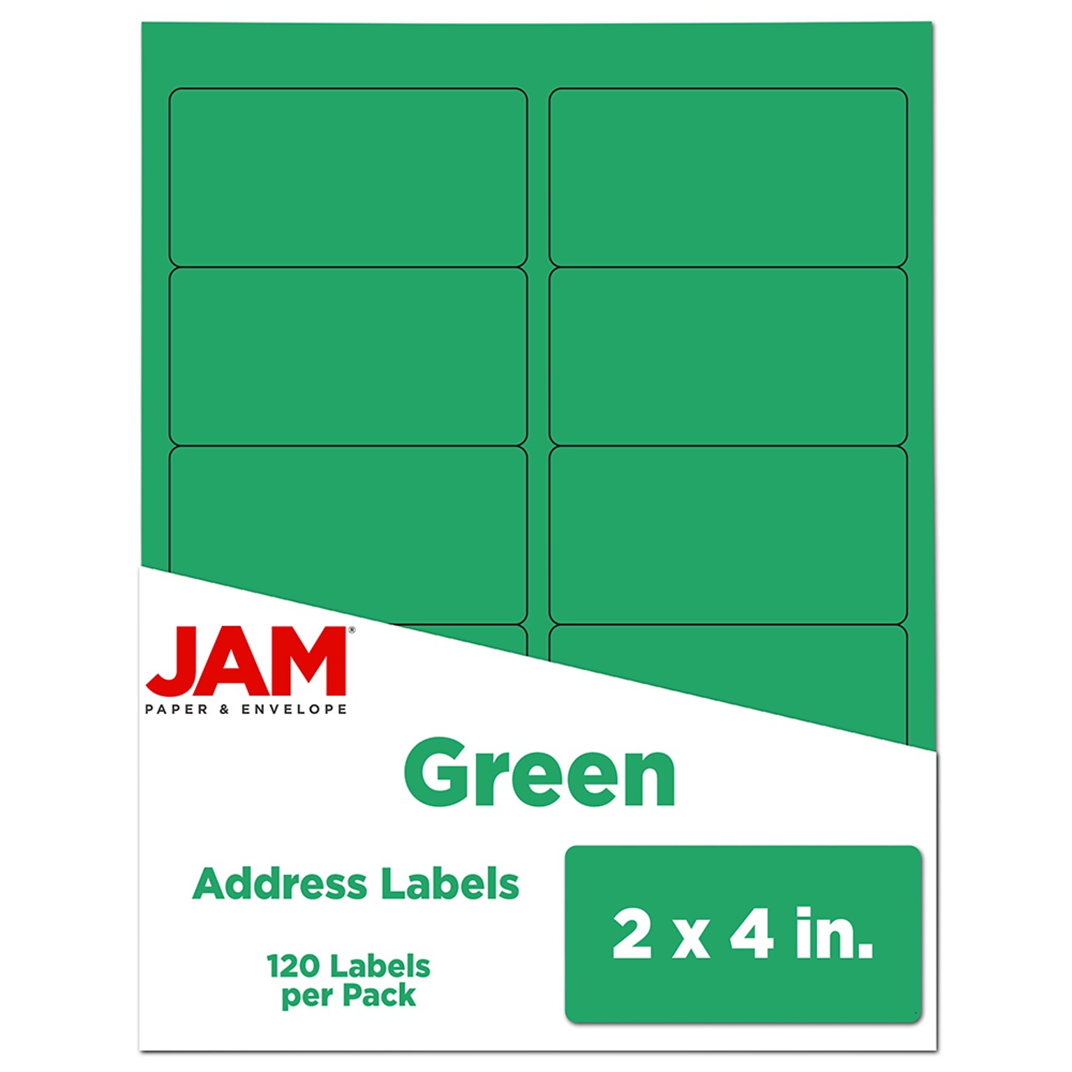 JAM Paper Laser/Inkjet Shipping Address Labels, 2 x 4, Green, 10 Labels/Sheet, 12 Sheets/Pack (302725774)