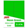 JAM Paper Laser/Inkjet Shipping Labels, 2 x 4, Neon Green, 10 Labels/Sheet, 12 Sheets/Pack, 120 La