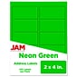 JAM Paper Laser/Inkjet Shipping Labels, 2" x 4", Neon Green, 10 Labels/Sheet, 12 Sheets/Pack (354328017)