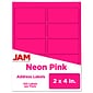 JAM Paper Laser/Inkjet Shipping Labels, 2" x 4", Neon Pink, 10 Labels/Sheet, 12 Sheets/Pack (354328023)