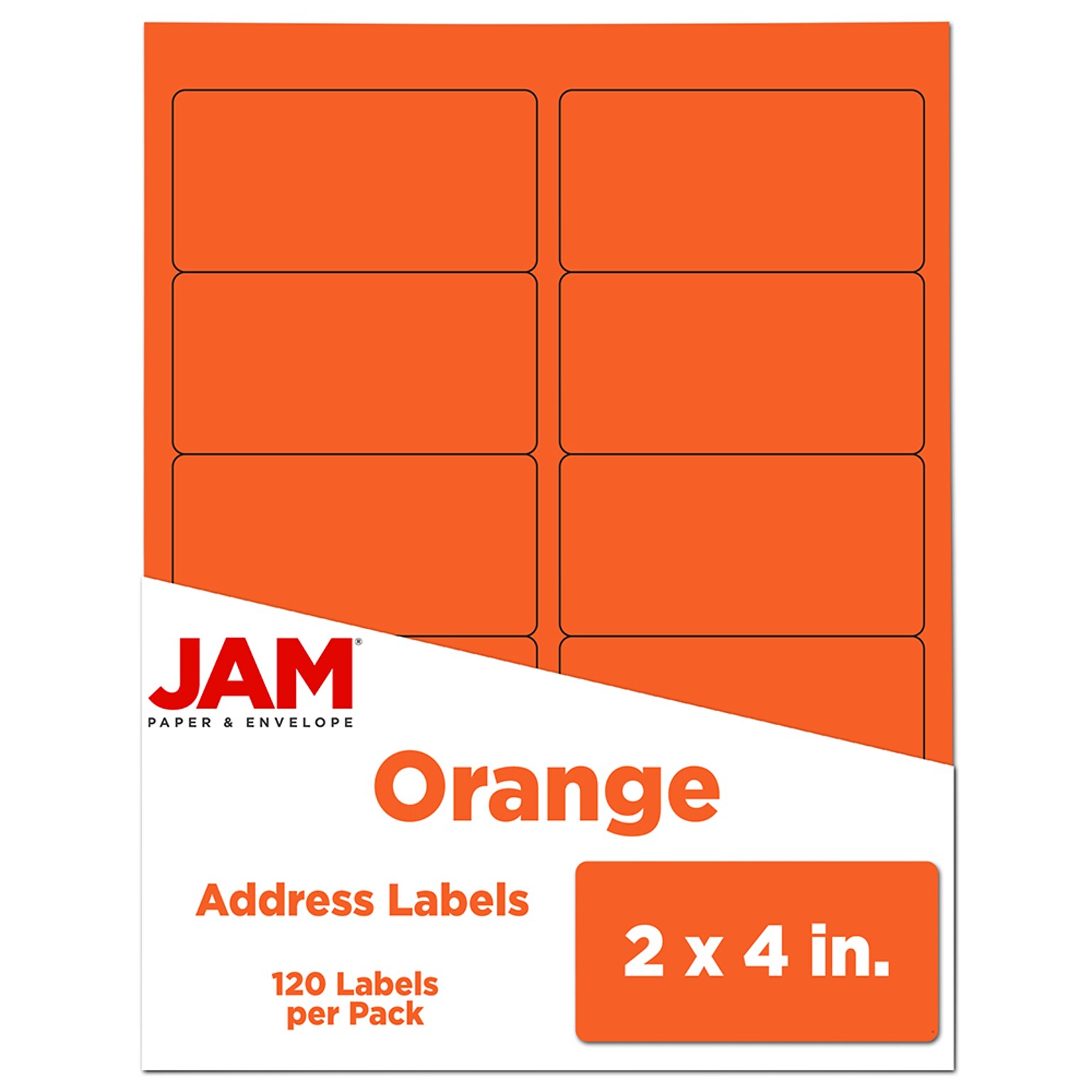 JAM Paper Laser/Inkjet Shipping Address Labels, 2 x 4, Orange, 10 Labels/Sheet, 12 Sheets/Pack (302725784)