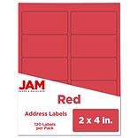 JAM Paper Laser/Inkjet Shipping Address Labels, 2 x 4, Red, 10 Labels/Sheet, 12 Sheets/Pack (45149