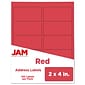 JAM Paper Shipping Labels, 2" x 4", Red, 10 Labels/Sheet, 12 Sheets/Pack (4514940)