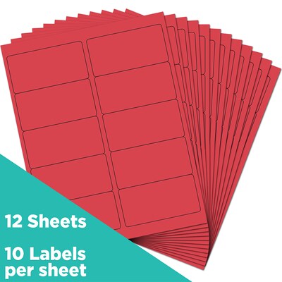 JAM Paper Shipping Labels, 2" x 4", Red, 10 Labels/Sheet, 12 Sheets/Pack (4514940)