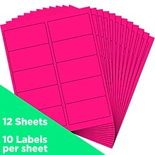 JAM Paper Laser/Inkjet Shipping Labels, 2 x 4, Neon Pink, 10 Labels/Sheet, 12 Sheets/Pack (3543280