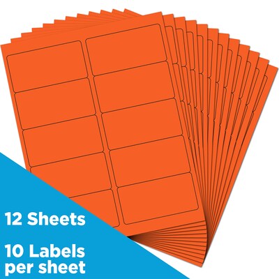 JAM Paper Laser/Inkjet Shipping Address Labels, 2" x 4", Orange, 10 Labels/Sheet, 12 Sheets/Pack (302725784)