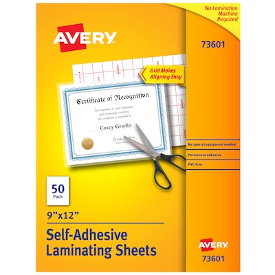 Avery Self-Adhesive Laminating Sheets, Letter Size, 9 x 12, 50/Box (73601)