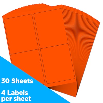JAM Paper Shipping Labels, 4" x 5", Neon Red, 4 Labels/Sheet, 30 Sheets/Pack (354329162)