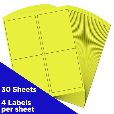 JAM Paper Laser/Inkjet Shipping Labels, 4" x 5", Neon Yellow, 4 Labels/Sheet, 30 Sheets/Pack (354329153)