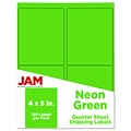 JAM Paper Shipping Labels, 4 x 5, Neon Green, 4 Labels/Sheet, 30 Sheets/Pack, , 120 Labels/Box (35