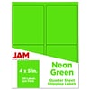 JAM Paper Shipping Labels, 4 x 5, Neon Green, 10 Labels/Sheet, 12 Sheets/Pack, 120 Labels/Box (354