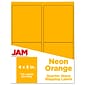 JAM Paper Shipping Labels, 4" x 5", Neon Orange, 4 Labels/Sheet, 30 Sheets/Pack (354329159)