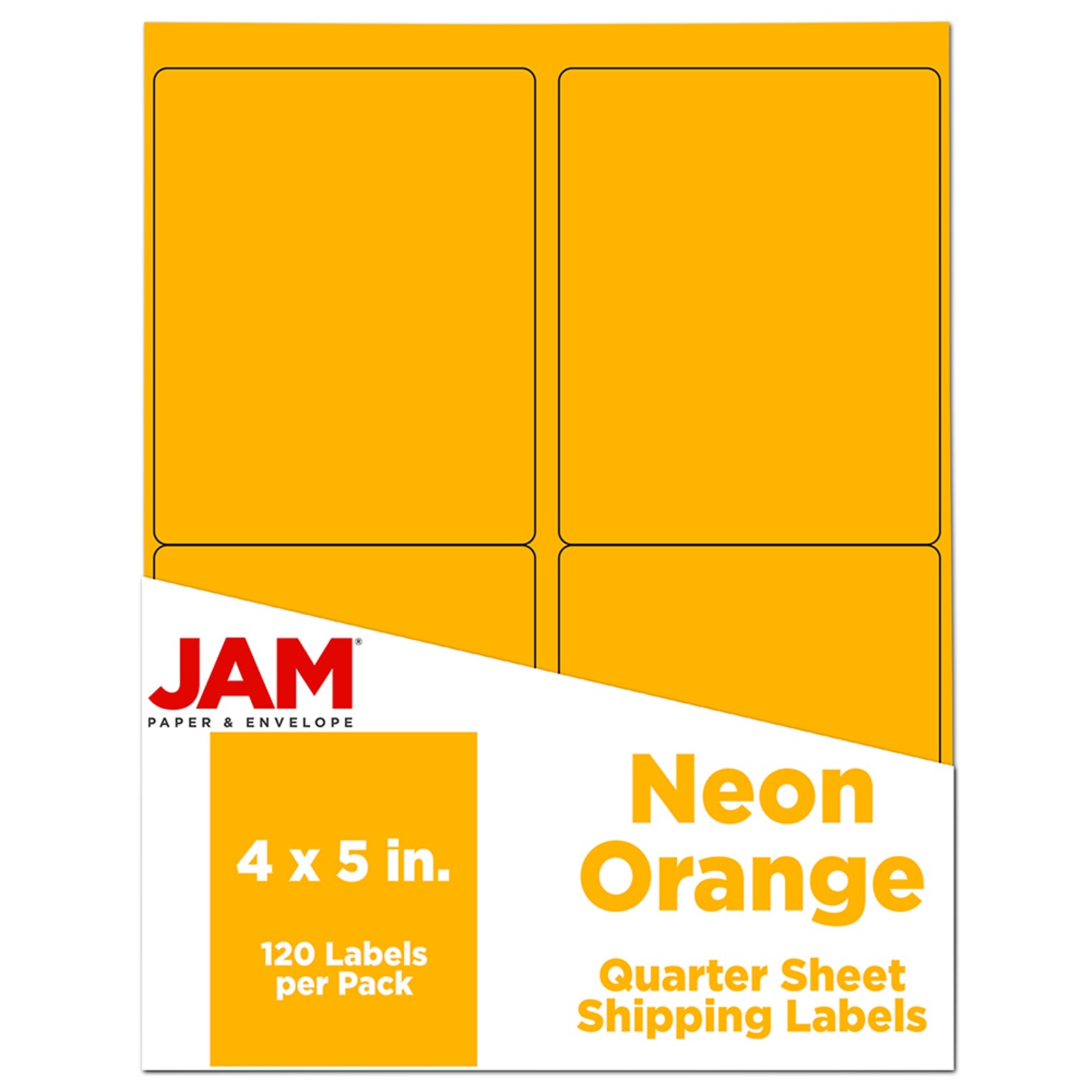 JAM Paper Shipping Labels, 4 x 5, Neon Orange, 4 Labels/Sheet, 30 Sheets/Pack (354329159)