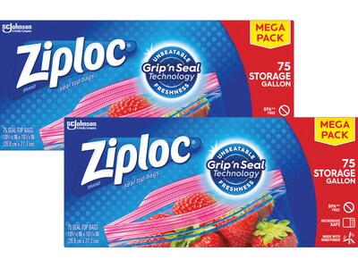 Ziploc 2-gallon Storage Bags Extra Large Size - 2 gal - 13 Width - Plastic  - 1/Carton - 12 Per Box - Food, Money, Vegetables, Fruit, Yarn, Cosmetics,  Business Card, Map, Meat, Seafood, Poultry 
