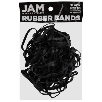 JAM Paper Colored Multi-Purpose #64 Rubber Bands, 3.5 x 0.25, Latex Free, Black, 100/Pack (33364RB