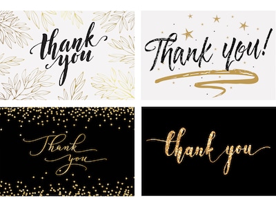 Better Office Thank You Cards with Envelopes, 4 x 6, Black/Gold, 100/Pack (64520)