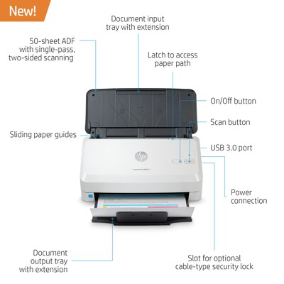 HP Scanjet Pro 2000 s2 Duplex Desktop Document Scanner, White (6FW06A#BGJ)