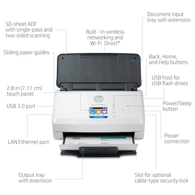 HP Scanjet Pro N4000 Snw1 Duplex Desktop Document Scanner, White (6FW08A#BGJ)