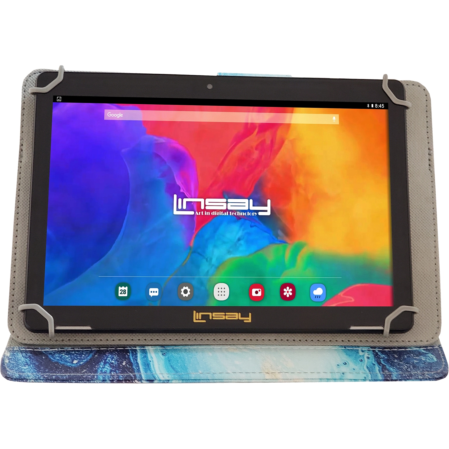 Linsay 10.1 Tablet with Ocean Marble Case, 2GB RAM, 64GB Storage, Android 13, Black (F10IPCMO)