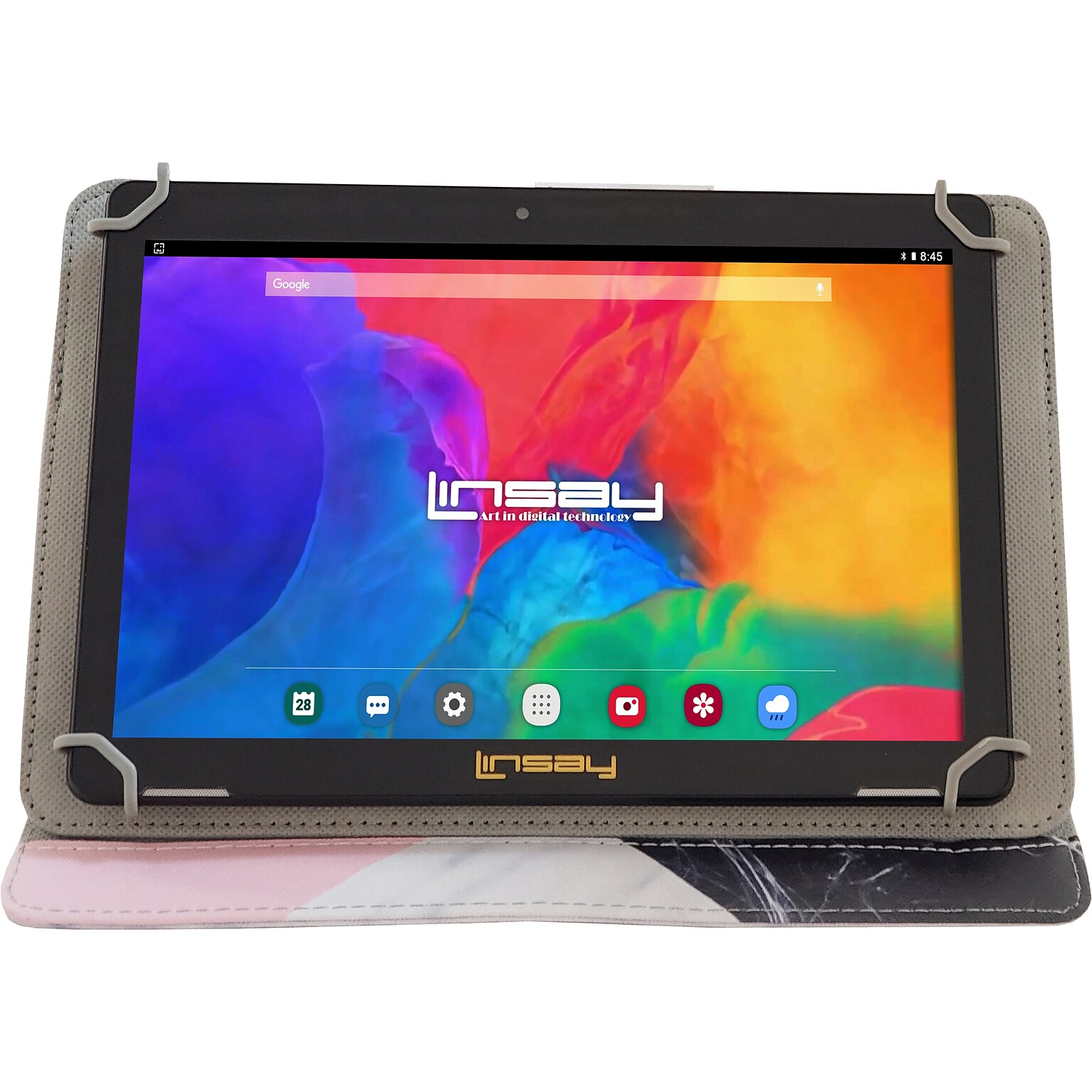 Linsay 10.1 Tablet with Black/Pink/White Marble Case, 2GB RAM, 64GB Storage, Android 13, Black (F10IPCMBW)