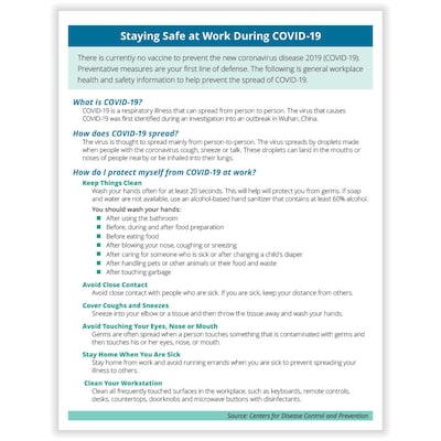 Deluxe Staying Safe at Work During COVID-19, Prevention & Stress Mgmt Posters, 25/Pack (N007525)