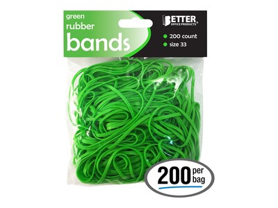 Better Office Multi-Purpose #33 Rubber Bands, 3.5" x 0.125", Latex Free, Vibrant Green, 200/Pack (33908)