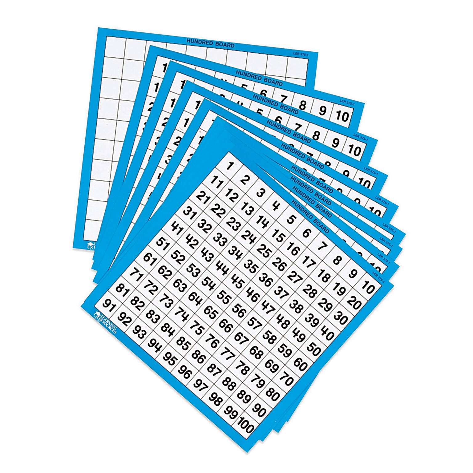 Learning Resources Laminated Hundred Boards, Pack of 10 (LER0375)