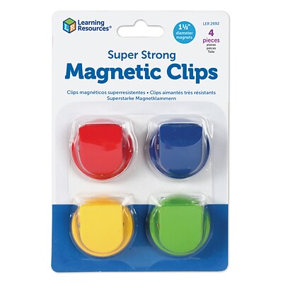 Learning Resources Super Strong Magnetic Clips, 1.5 dia., Assorted Colors, Pack of 4 (LER2692)