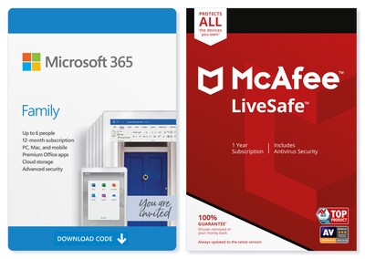 Microsoft 365 Family 12-Month McAfee LiveSafe Bundle for Windows/Mac (up to 6 Users) [Download]