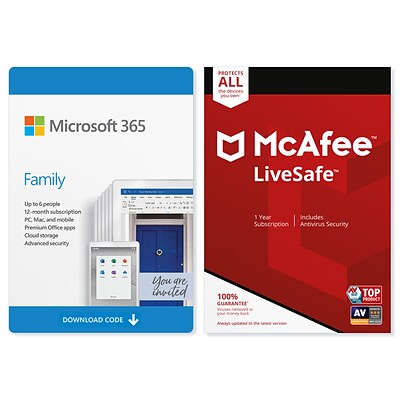 Microsoft 365 Family 12-Month McAfee LiveSafe Bundle for Windows/Mac (up to 6 Users) [Download]
