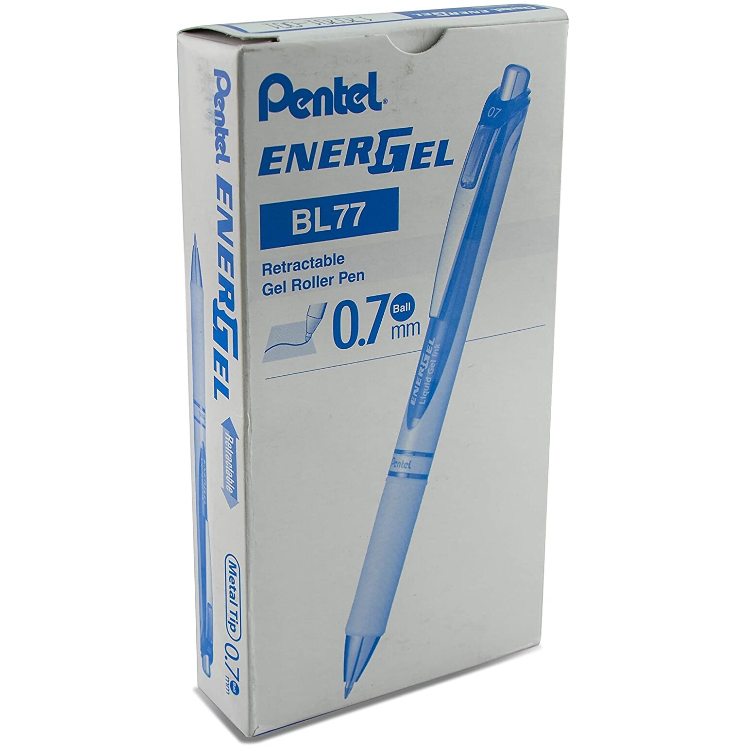 Pentel EnerGel RTX Retractable Gel Pens, Medium Point, Blue Ink, 12/Pack (BL77PW-C)